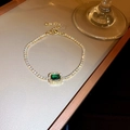 Gold tennis bracelet featuring emerald-style green stone and white zircon accents - 38# Luxury Gold Green Zircon