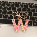 Golden letter W resin keychain with colorful heart-shaped sequins for handbags - Letter W