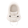 Detail of white plush winter hood scarf with adjustable drawstrings for wind protection - One Size / White