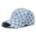 Cappellino da baseball tie-dye in denim a scacchi retrò con texture blu e bianca - Scacchiera Blu Chiaro