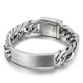 Gepolijste zilveren roestvrijstalen ID-armband met graveerbare plaat voor heren, Cuban - Zilver (KB43739-D)