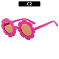 Pink sunflower-shaped sunglasses for kids with round brown lenses in variant C2 - Liver Red Frame Brown Lens