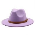 Lavender wide brim wool fedora hat with a brown snakeskin pattern leather belt trim - M (56-58cm) / Taro Purple