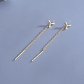 S925 sterling silver gold plated long chain earrings featuring a triple leaf design - Three-Petal Flower Threader / Gold