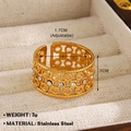 Adjustable golden stainless steel hollow ring with sparkling cubic zirconia stone inlay - Overlapping Hollow