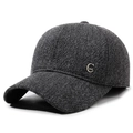 Dunkelgraue Woll-Baseballkappe mit Thermo-Ohrenschutz und rundem Metalllogo - Verstellbar / Grau