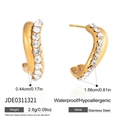 Gold-toned stainless steel double-layered twisted hoop earrings with crystal rhinestones - Gold Double Layer Twisted Style (JDE0311321)
