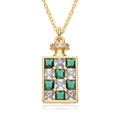 Titanium steel necklace featuring a rectangular green and white checkerboard zircon pendant - Rectangular Checkerboard Crown Clasp (F212)