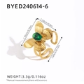 18K gold butterfly ring with green oval gemstone and adjustable open band - Open Ring