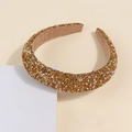 Sparkling gold wide headband with white pearls and glitter texture for women - Gold