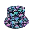 Reversible bucket hat with skull and star print in blue-pink gradient streetwear style - One Size / Gradient Multicolor Skull (Style 3)