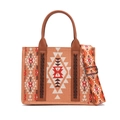 Bohemian woven tote bag with orange and brown geometric patterns and leather handles - Small Orange (Ethnic Style)
