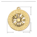 Technical drawing of golden Viking compass pendant showing 25mm diameter and 7.1g weight - Viking Compass Vegvisir / Gold