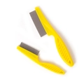 Set of two yellow pet grooming flea combs with stainless steel pins and non-slip handles - Small / Yellow