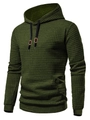 Close-up of army green hoodie featuring waffle knit texture and black drawstrings - Army Green