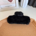 Plush black faux fur claw clip for women, elegant large hair accessory for autumn winter - Black