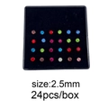 Close-up of 24pcs 2.5mm colorful cubic zirconia nose studs in a black display box - Straight Bar (3.0mm) / 24pcs/Box / Silver Bar + Colorful Zircon