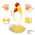 Panoplie déguisement poussin jaune 5 pièces pour enfants avec tutu, serre-tête et gants - Ensemble Petit Poulet 3 Pièces + Gants Jaunes + Tutu