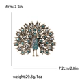 Broche de pavo real con cristales azules dorado con detalles de medida y peso - Azul