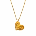 Close-up of 18k gold plated heart pendant with textured ripples and rope chain - Necklace / Gold