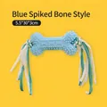 Jouet sonore bleu pour chien avec picots et corde en coton tressé pour mâcheurs - Style Os à Picots avec Corde / 30x5.5cm / Bleu