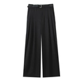 Détail d'un pantalon noir taille haute à jambes larges avec ceinture assortie - XS / Noir