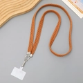 Caramel braided cotton crossbody phone lanyard with silver clasp and transparent pad - 16mm Width / Brown