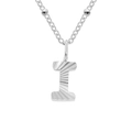 Silver bead chain necklace featuring a sunburst textured letter I pendant for women - Letter I / Silver