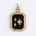 Golden star pendant with black enamel inlay and sparkling white zircons for jewelry - Star Rectangle-Black