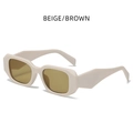 Square beige thick frame sunglasses with brown lenses for a stylish retro look - Beige Frame Brown Lens