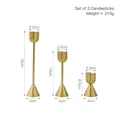 Set of 3 gold metal candlesticks in three heights with brushed finish and dimensions - Set of 3 Aluminum Candlesticks