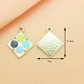 Square alloy pendant with four-color enamel inlay in gold metal frame 2.4x2cm - Colorful Powder Box (Yellow/Blue/Black)