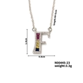 Silver-finish letter F pendant necklace with colorful gems and size specifications - Letter F Style (N00445-23)