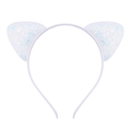 White children's cat ear headband with colorful shimmering sequins and glitter - White