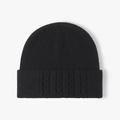Gorro de punto trenzado clásico negro para mujer con textura acanalada de invierno - Negro