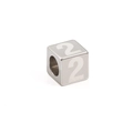 Square stainless steel alphabet bead with number 2 engraving for DIY jewelry - Steel Color Number 2