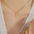 Golden titanium steel chain with a sparkling rhinestone-studded S-letter pendant - Letter S / Gold