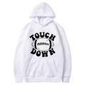 White long-sleeve hoodie featuring a black football graphic and Touch Down print - S / Tops / White