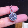Elegant silver necklace with round cut sparkling gemstone and diamond set pendant - Xl-78 [with Chain]