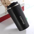 Portable 316 stainless steel coffee tumbler in matte black with silver COFFEE lettering - 380ml / Gen 2 Standard Style / Black