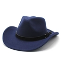 Detail of dark blue wool fedora hat with black suede band and golden hardware accents - M (56-58cm) / Navy Blue