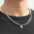 Detailed close-up of a silver stainless steel Cuban chain necklace with Gothic R pendant - Silver Letter R