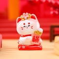 Pink and white ceramic fortune cat ornament with cherry blossom and peach charm - A015 Peach Blossom Cat / Extra Large Tray Display Series