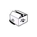 Cute cartoon white cardboard box alloy cat brooch badge with black paw print and recycle icon - Recycle Box Icon (C2405-12)