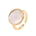 Detailed macro view of an adjustable gold-plated ring with a white oval shell inlay - Oval Minimalist Mother of Pearl (CR00798YH)