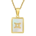 18K gold plated Gemini zodiac necklace with rectangular white shell pendant on white background - Gemini (With Chain)