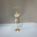 Grey velvet mannequin jewelry stand with gold metal base and white lace trim detail - Mannequin Stand (Grey)