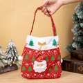 Red linen Christmas gift bag featuring a 3D Santa Claus doll and green tree pattern - Red Santa Claus Style