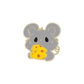 Niedliche graue Emaille-Anstecknadel Maus mit gelbem Käse und Goldfinish - Ratte mit Käse Stil (C2881-1)