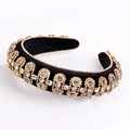 Black velvet baroque headband with sparkling gold and amber crystal rhinestone patterns - Gold